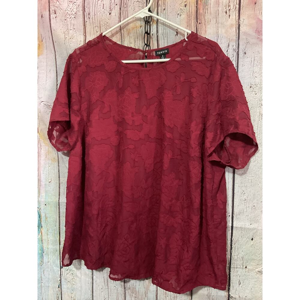 TORRID Size 2 Semi Sheer Blouse Burgundy